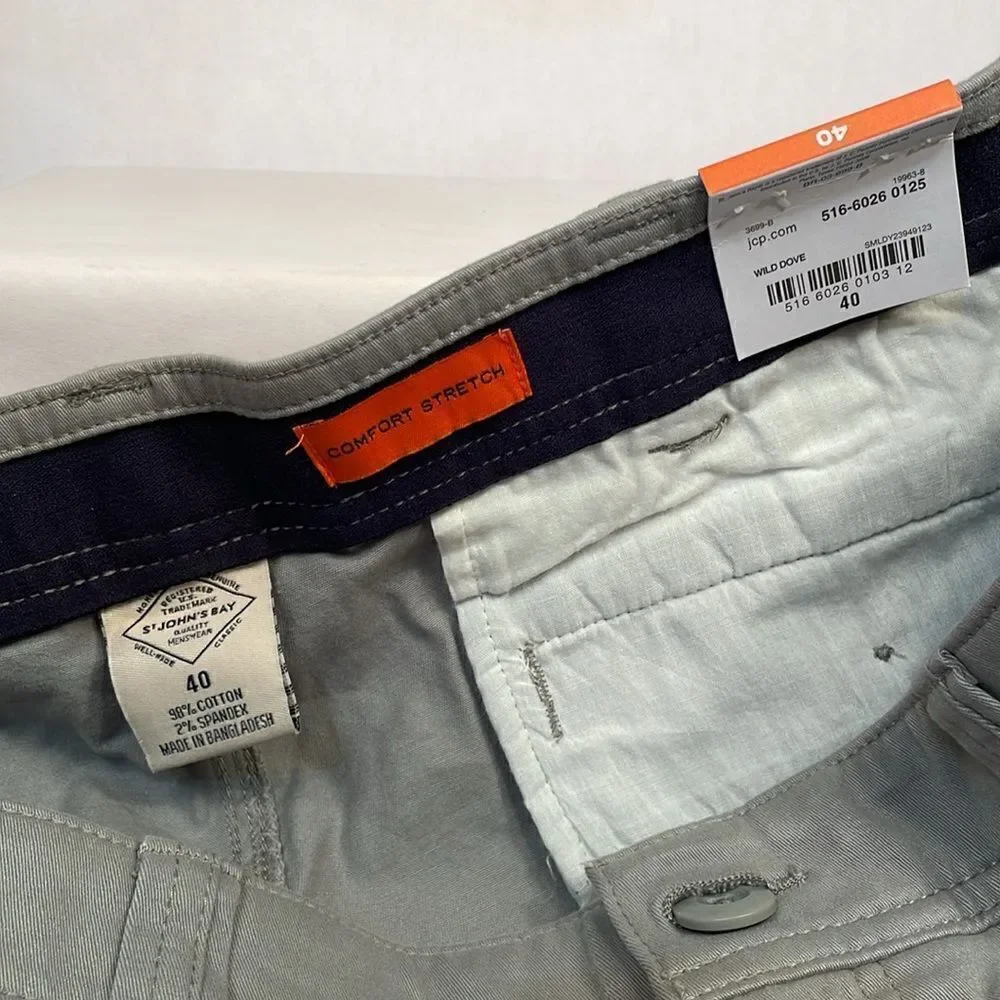 ST. JOHN’s BAY COMFORT STRETCH 10” MEN’s CARGO SHORT IN GRAY SIZE 40